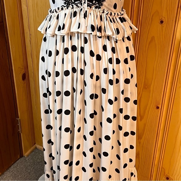 Evarae Alegra Polk Dot Lace Trim Maxi Dress Sz-2 - Picture 3 of 13